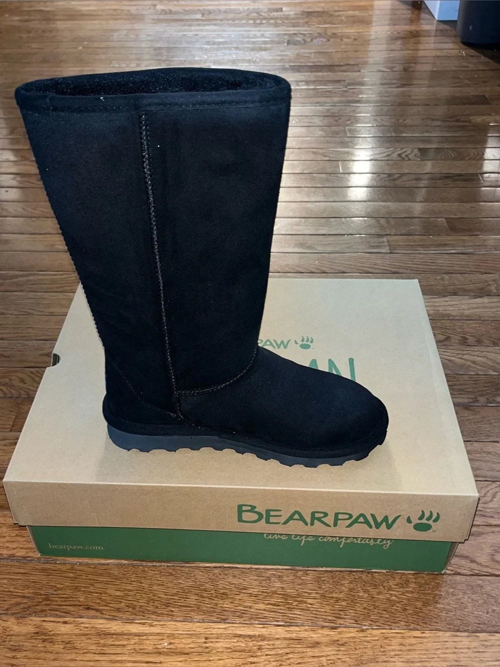 BearPaw Elle Tall Vegan Faux Fur Lined Boot Black 2 Women’s Size 6 Medium Calf